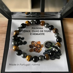 Pulseira Olho de Tigre, Ónix e Hematite