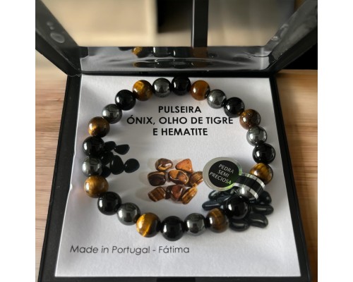 Pulseira Olho de Tigre, Ónix e Hematite